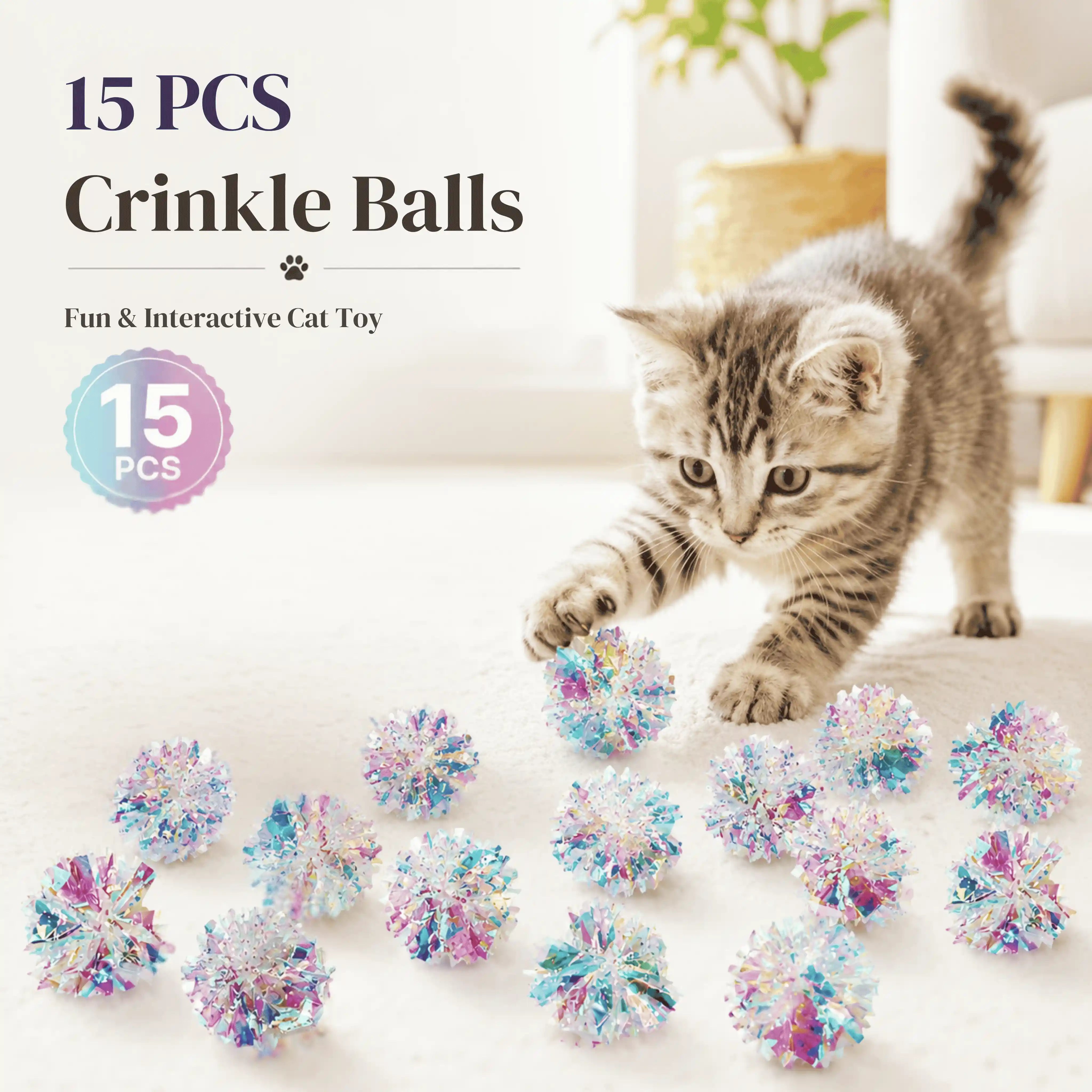 lightweight crinkle pet toy ball with mylar sound for newly adopted indoor kitten solo play