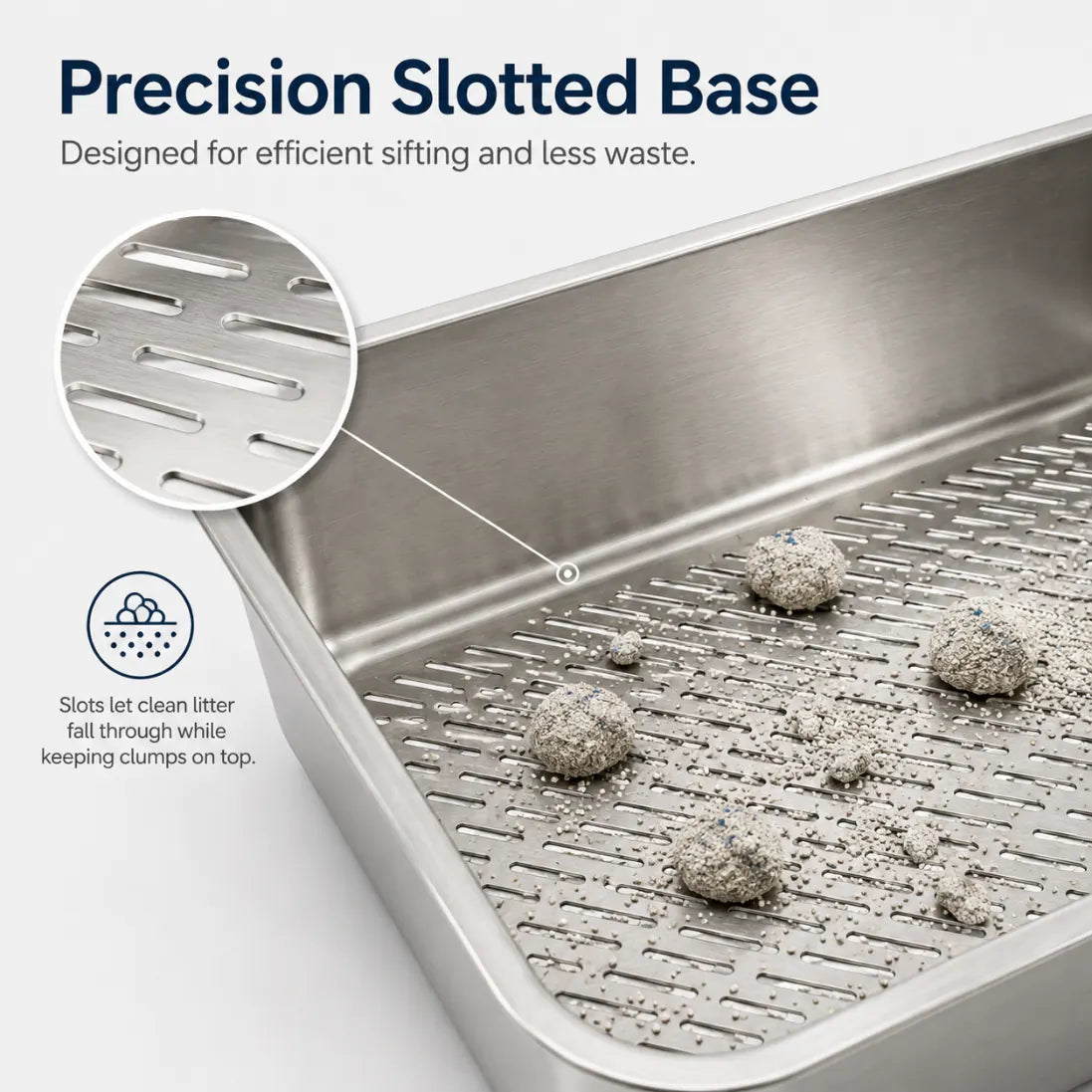 XXL Stainless Steel Sifting Litter Box – 2-Pan System (1 Base + 1 Sifter), High Sides, Scoop & Mat – 23.6" L × 15.7" W