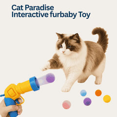 GIFT-Cat Paradise Interactive furbaby Toy - Silent Colorful Ball Launcher Plastic-toy-gun Set (50 Vibrant Plush Balls + Yellow-Green Gun)