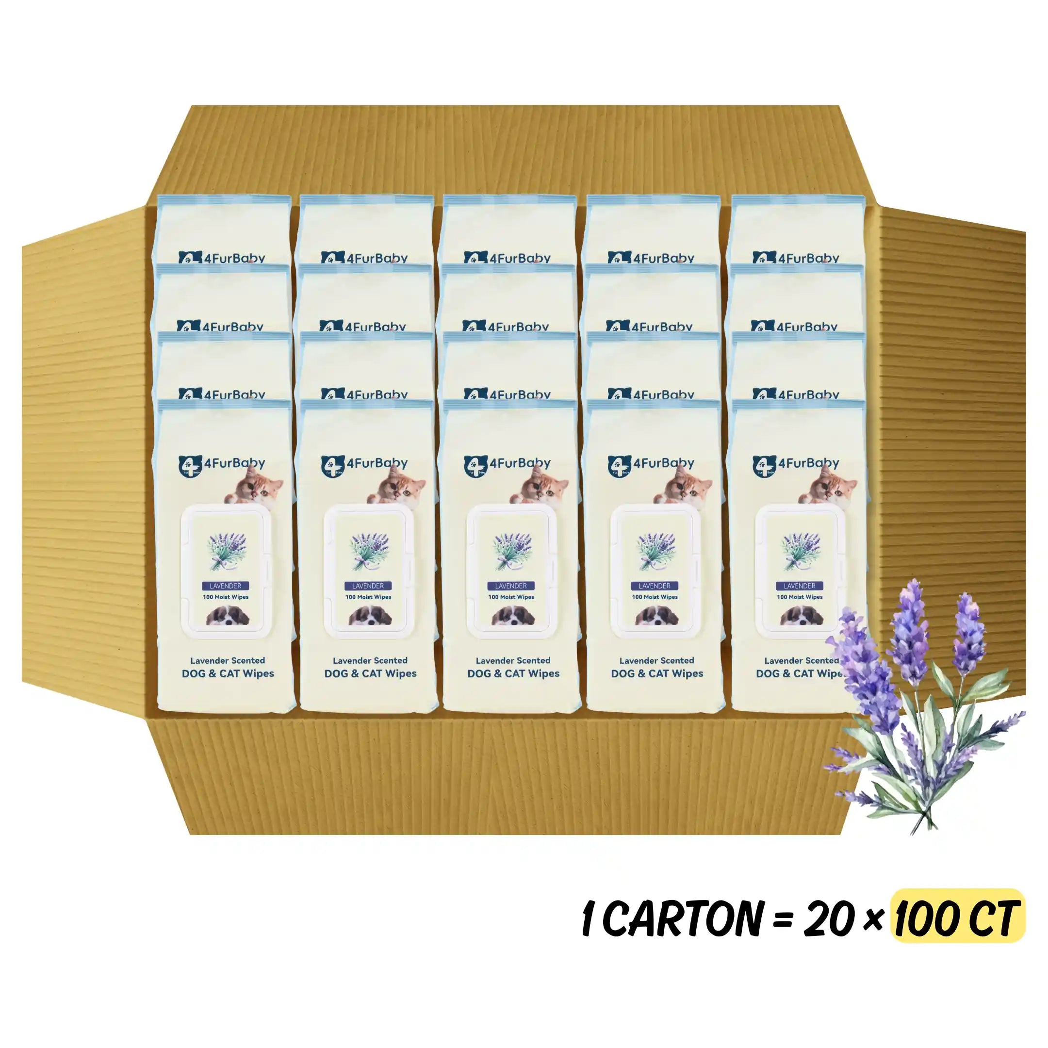 Carton of FurBaby lavender-scented dog and cat wipes