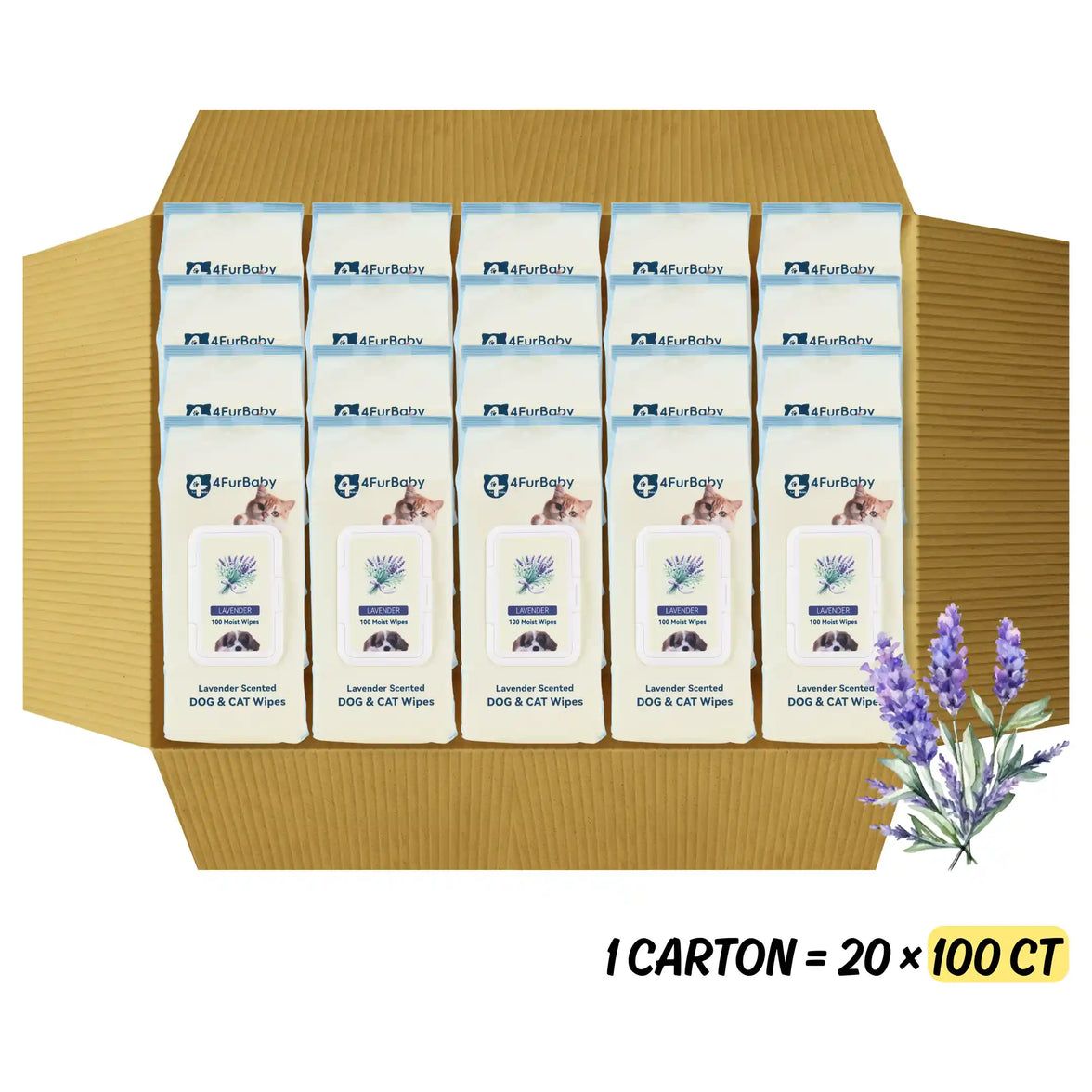 Carton of FurBaby lavender-scented dog and cat wipes