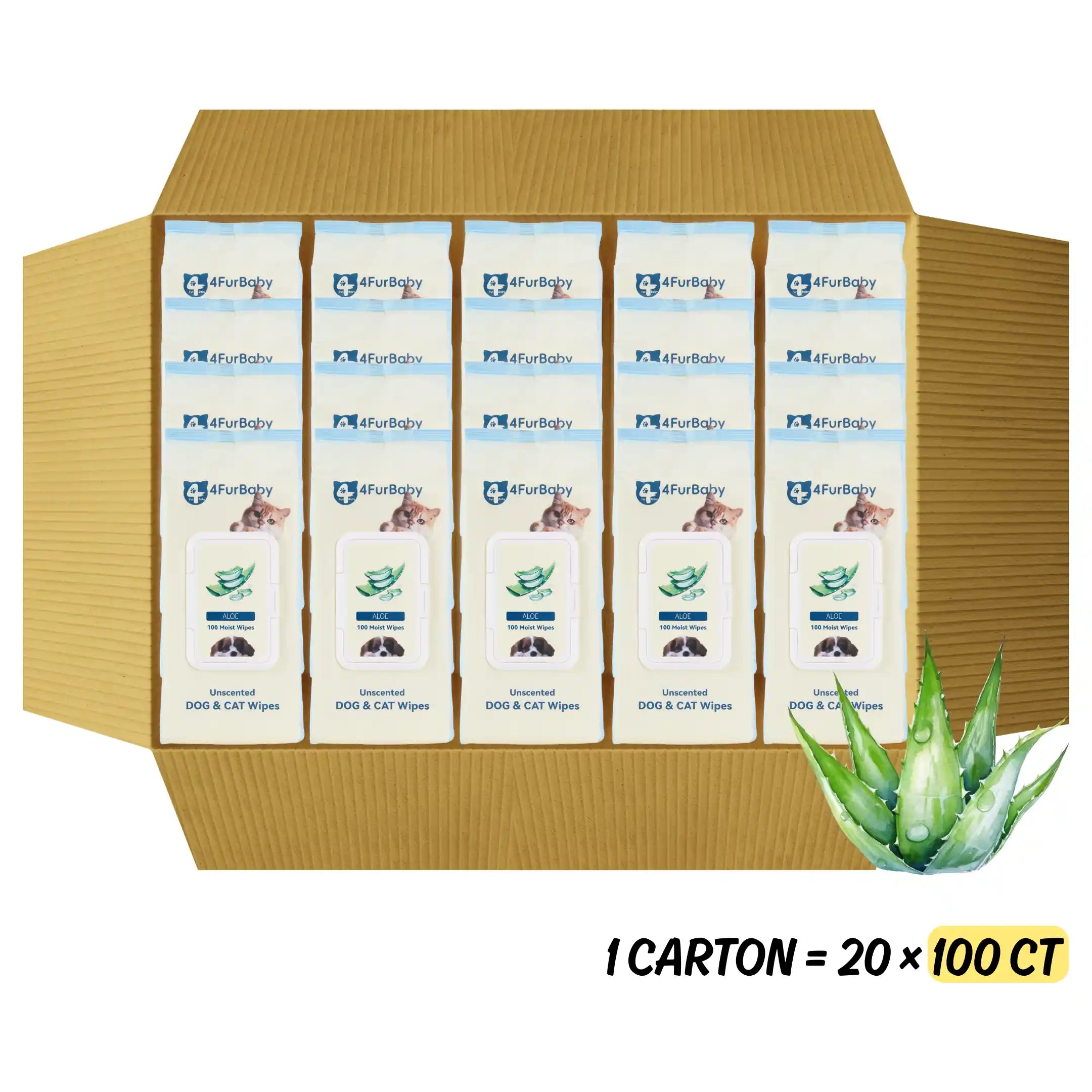 Carton of FurBaby dog and cat wipes with aloe vera