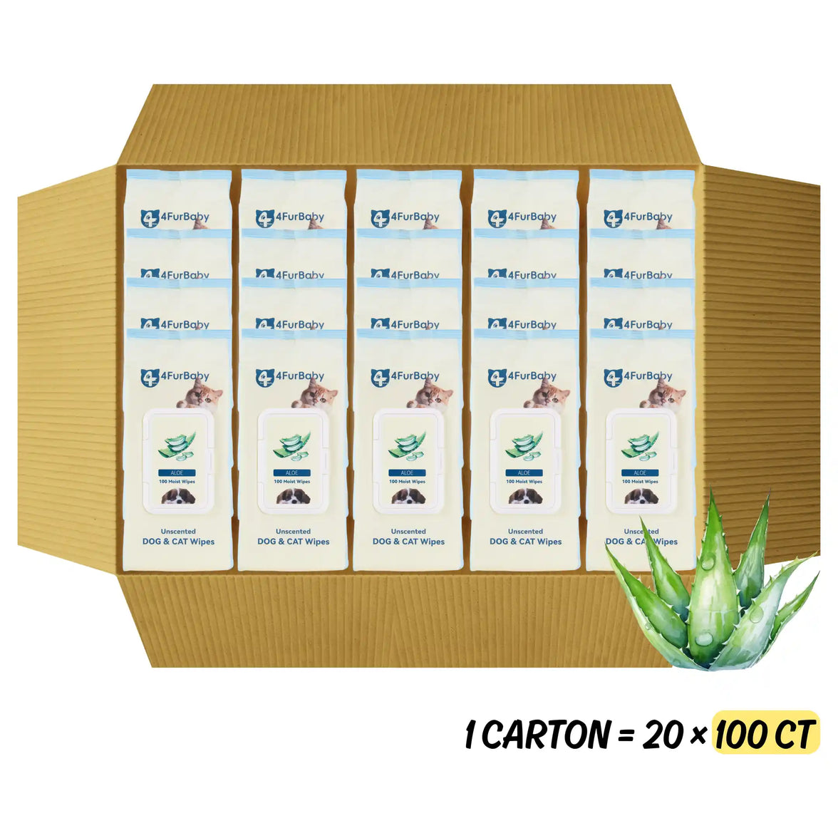 Carton of FurBaby dog and cat wipes with aloe vera