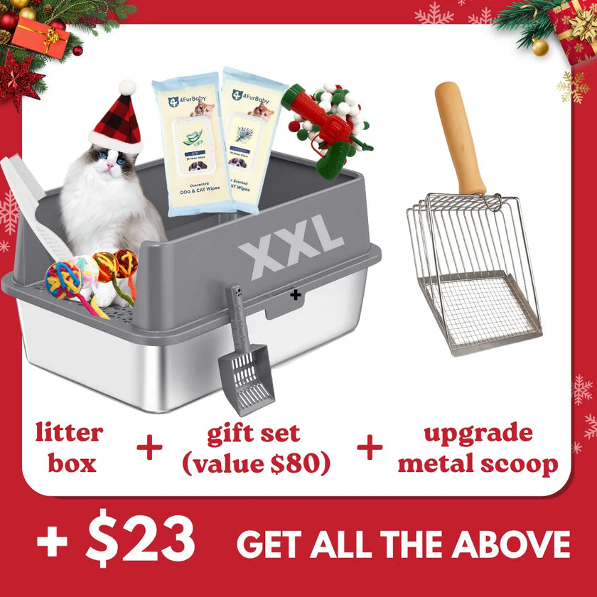 XXL Stainless Steel Cat Litter Box with Lid – High Sides, Low Entry, Easy to Clean, Odor-Free, Anti-Leak | Buy 2 & Save $10