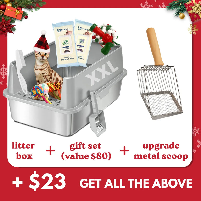 XXL Stainless Steel Cat Litter Box with Lid – High Sides, Low Entry, Easy to Clean, Odor-Free, Anti-Leak | Buy 2 & Save $10
