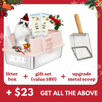 XXL Stainless Steel Cat Litter Box with Lid – High Sides, Low Entry, Easy to Clean, Odor-Free, Anti-Leak | Buy 2 & Save $10