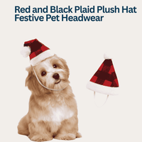 New Pet Christmas Hat - Red and Black Plaid Plush Hat, Festive Pet Headwear