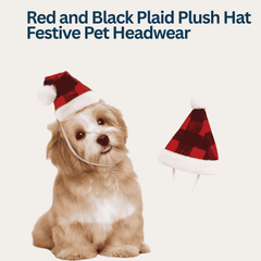 Red & Black Plaid Christmas Santa Hat for Cats & Small Dogs