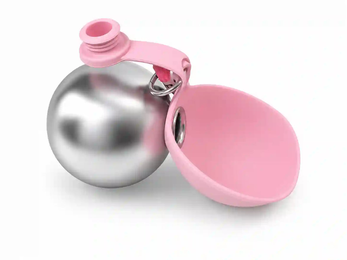 Ball-Shaped Stainless Steel Pet Water Bottle with Drinking Bowl, Hanging No-Drip Water Feeder