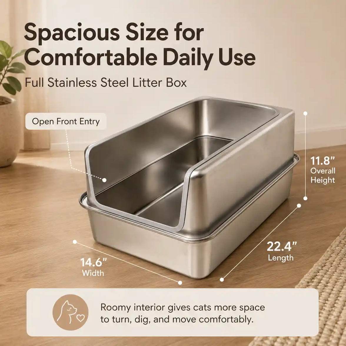 Stainless Steel High-Sided Cat Litter Box