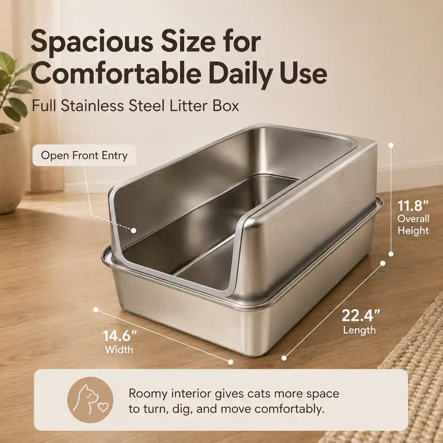 Stainless Steel High-Sided Cat Litter Box