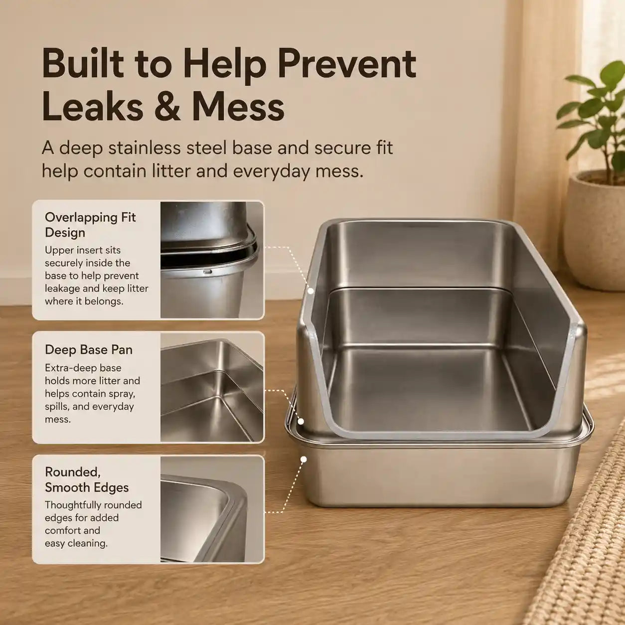 Stainless Steel High-Sided Cat Litter Box