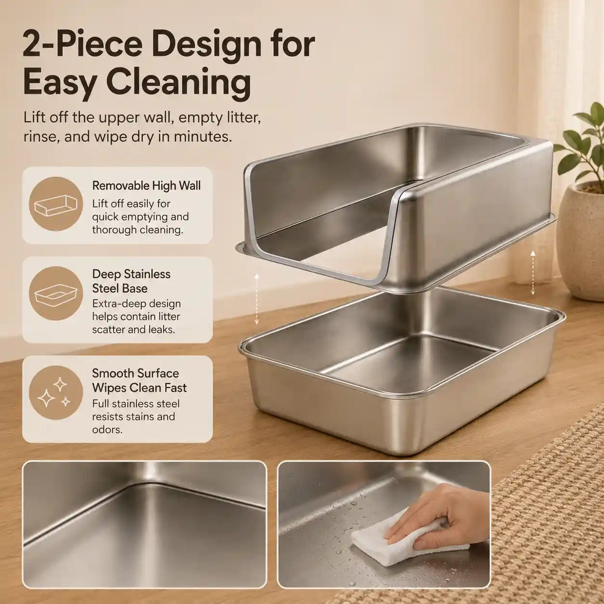 Stainless Steel High-Sided Cat Litter Box