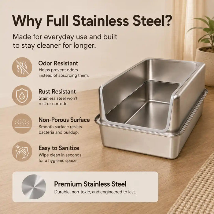 Stainless Steel High-Sided Cat Litter Box