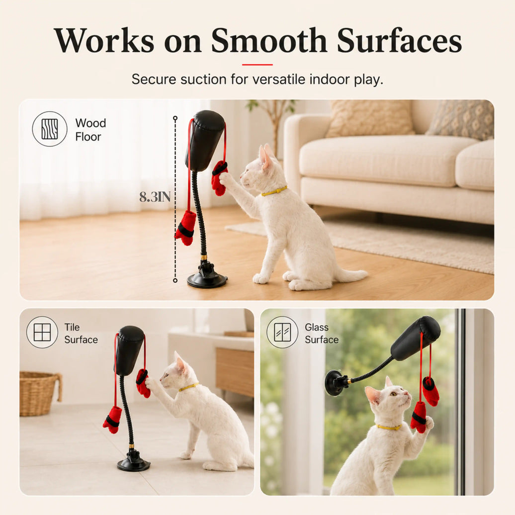 Interactive Suction Cup Pet Teaser Toy with Hanging Plush Lures and Adjustable String