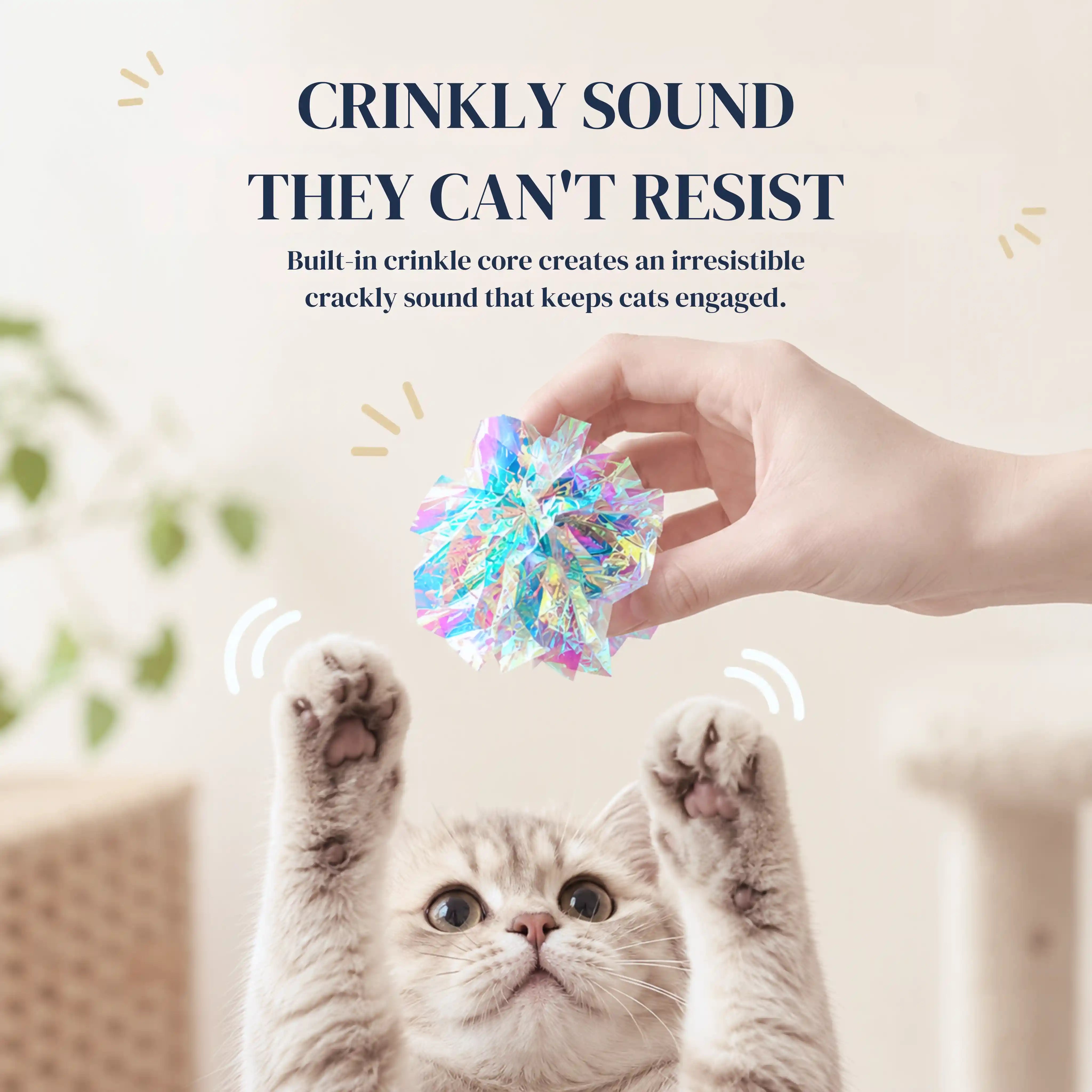 Crinkle Pet Toy Ball, Lightweight Mylar Sound Ball for Interactive Play