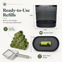 Cat Litter Cleanup Station with Metal Scoop &amp; 28 Waste Bag Rolls