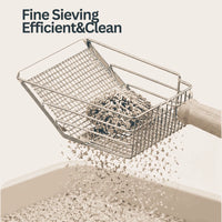 2-in-1 Stainless Steel Cat Litter Scoop - Wooden Handle, Efficient Cleaning