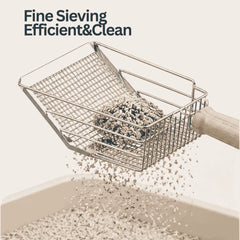 2-in-1 Stainless Steel Cat Litter Scoop - Wooden/Metal Handle, Efficient Cleaning