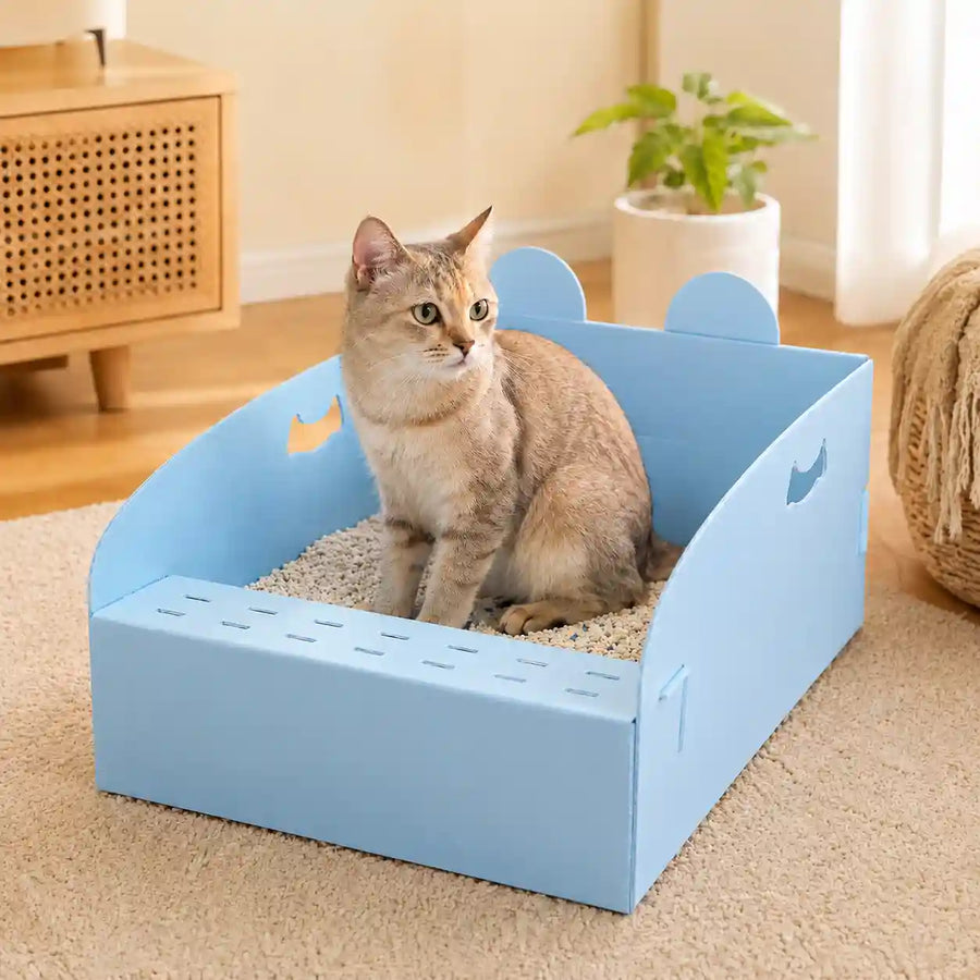 3-Pack Heavy-Duty Disposable Cat Litter Boxes with Scoops – Sturdy Foldable Travel Litter Pans