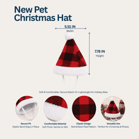 New Pet Christmas Hat - Red and Black Plaid Plush Hat, Festive Pet Headwear