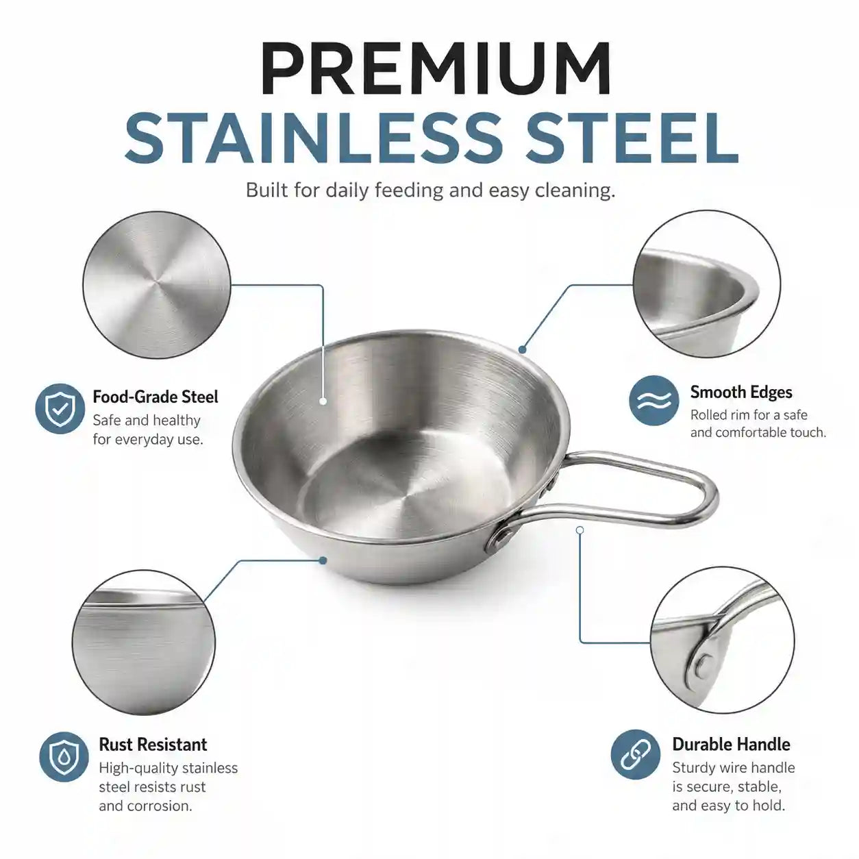 Stainless Steel Cat Food Bowl with Easy-Grip Handle