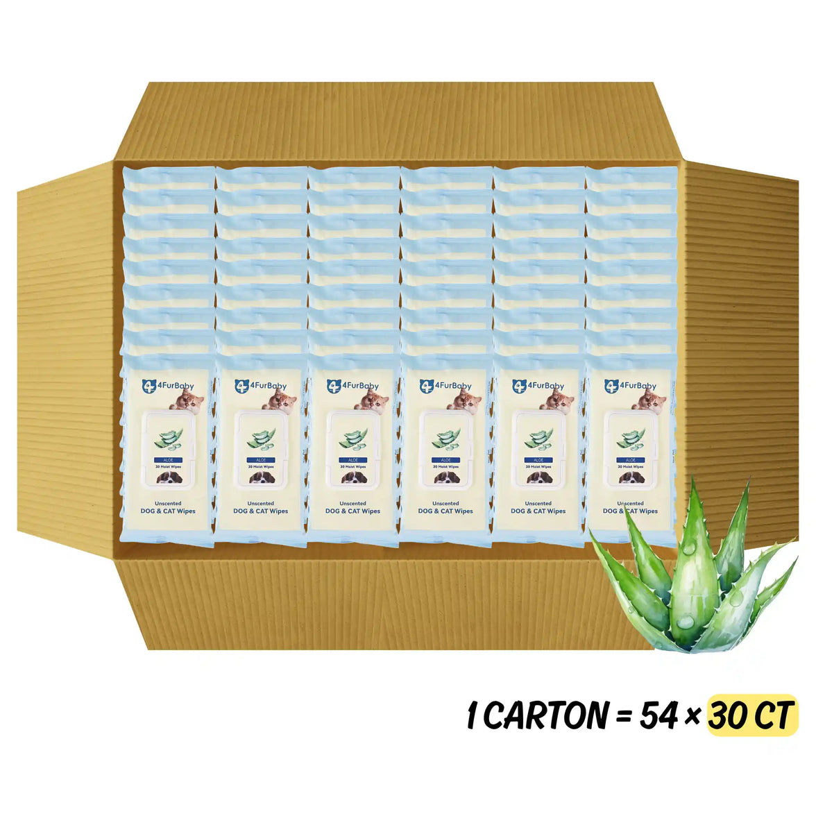 Carton of dog and cat wipes with aloe vera