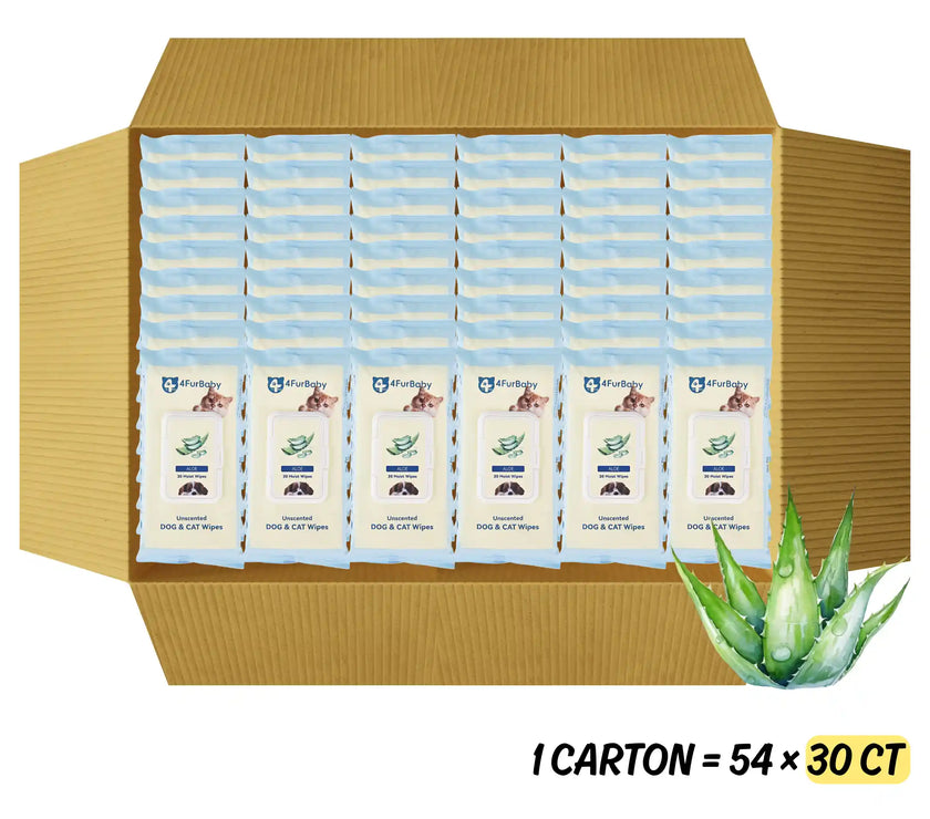 Carton of dog and cat wipes with aloe vera