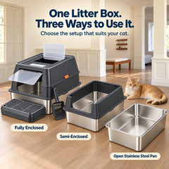 XXXL Stainless Steel Cat Litter Box with Lid – Dual Entry, 28" L × 20" W × 18" H