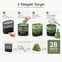 Cat Litter Cleanup Station with Metal Scoop &amp; 28 Waste Bag Rolls