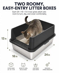6 in 1 STAINLESS STEEL BUNDLE XXL Stainless Steel Cat Litter Box with High Sides and Low Entry