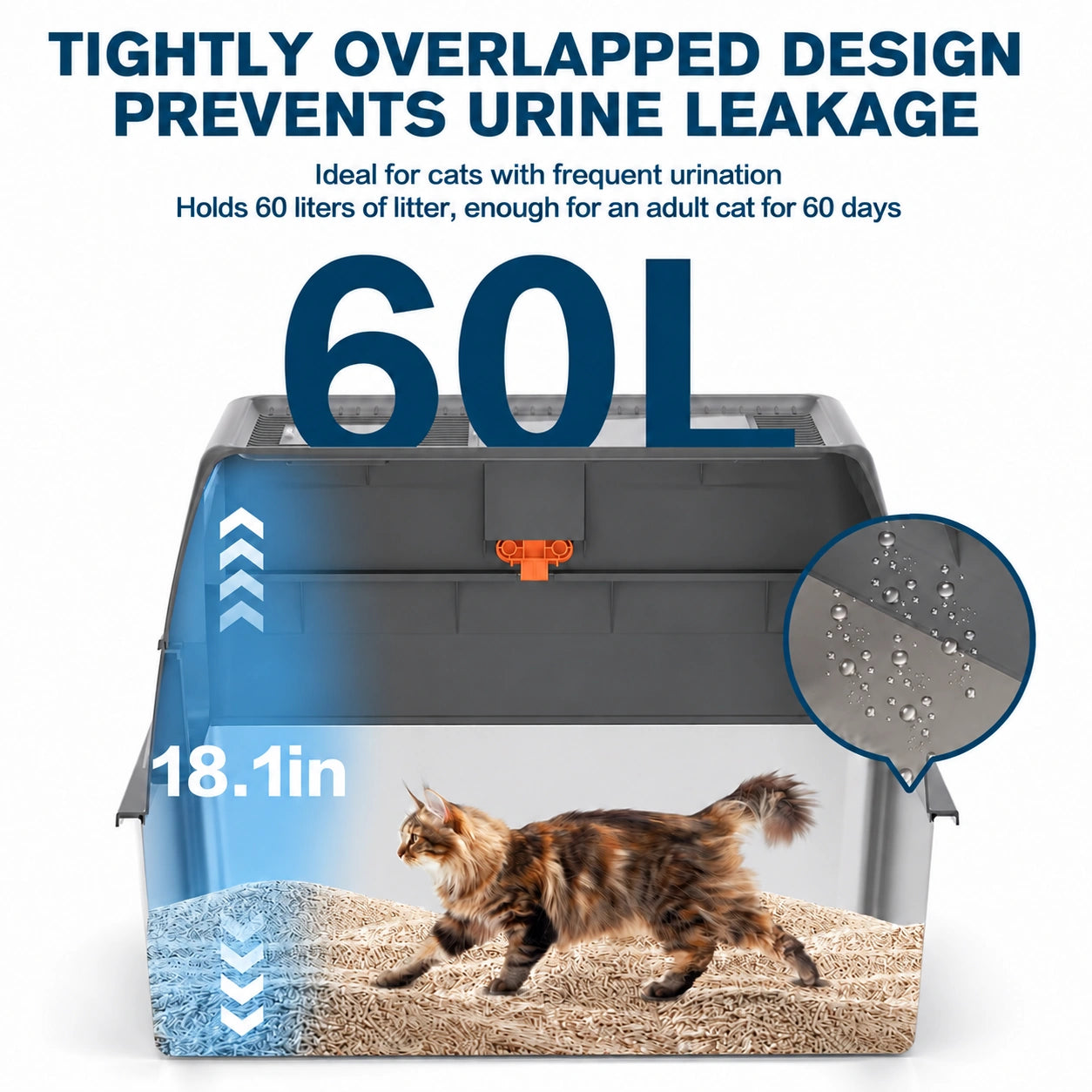 XXXL Stainless Steel Cat Litter Box with Lid – Dual Entry, 28" L × 20" W × 18" H