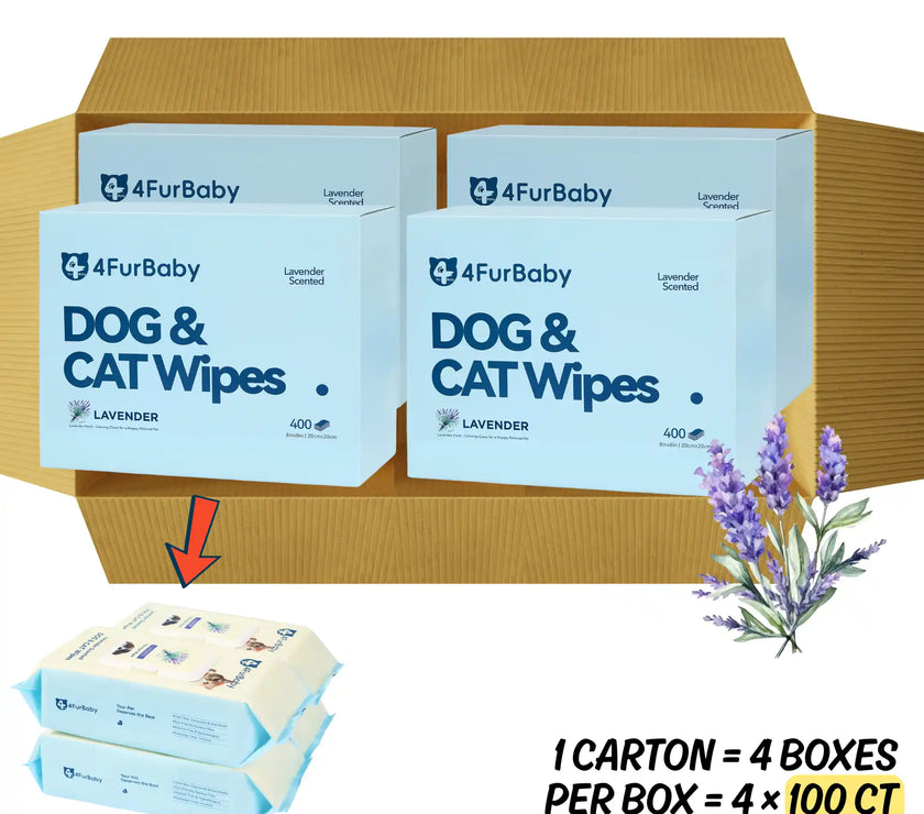 4FurBaby dog and cat wipes packaging with lavender scent,