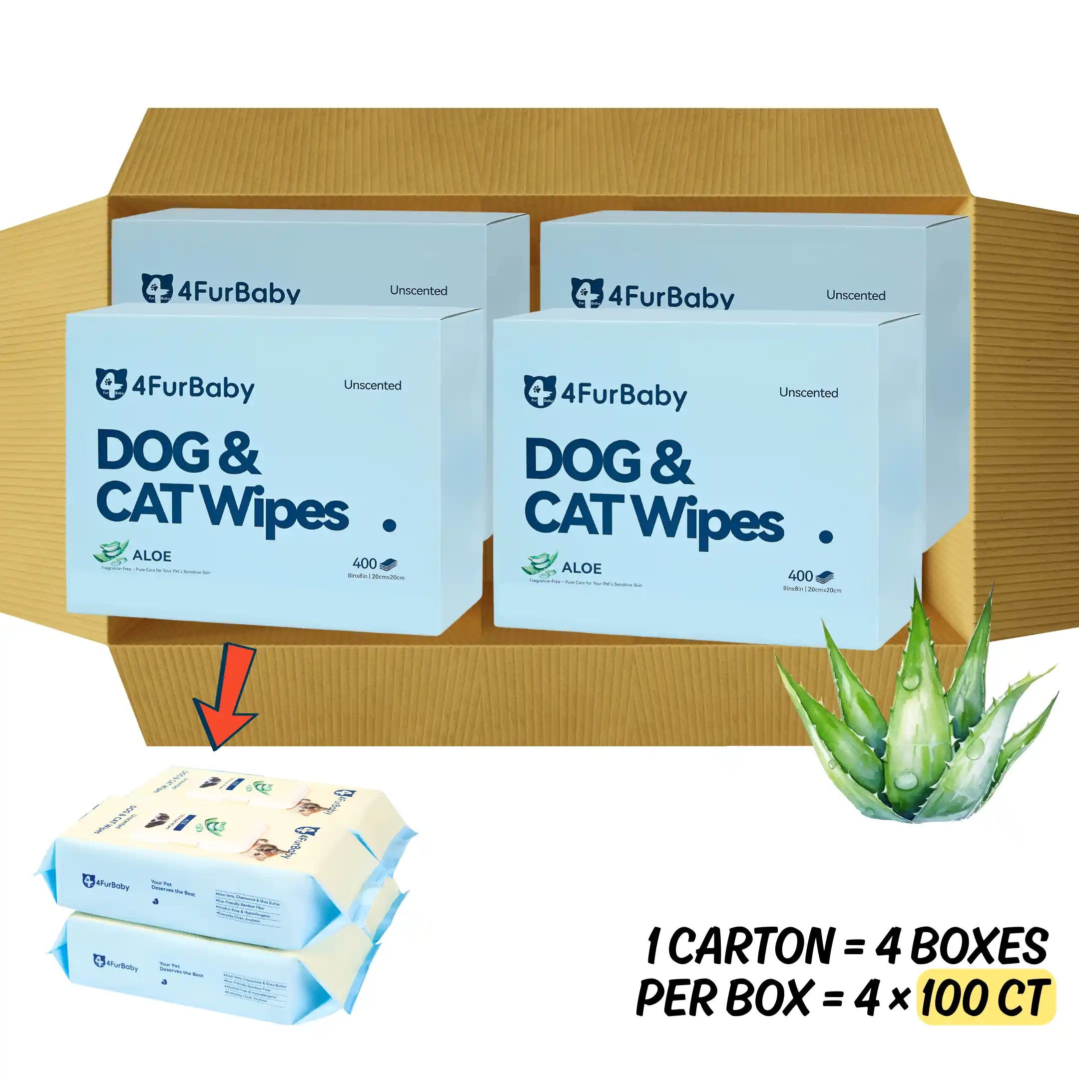 4FurBaby Dog & Cat Wipes packaging with aloe vera