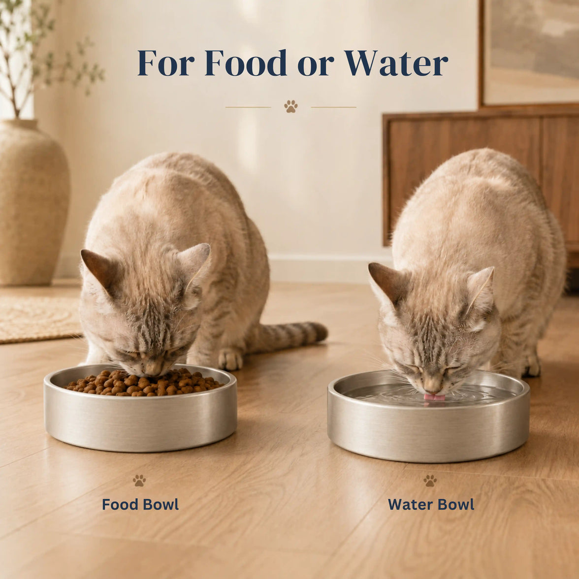 Stainless Steel Pet Bowl, Wide Round Food and Water Bowl with Smooth Rim