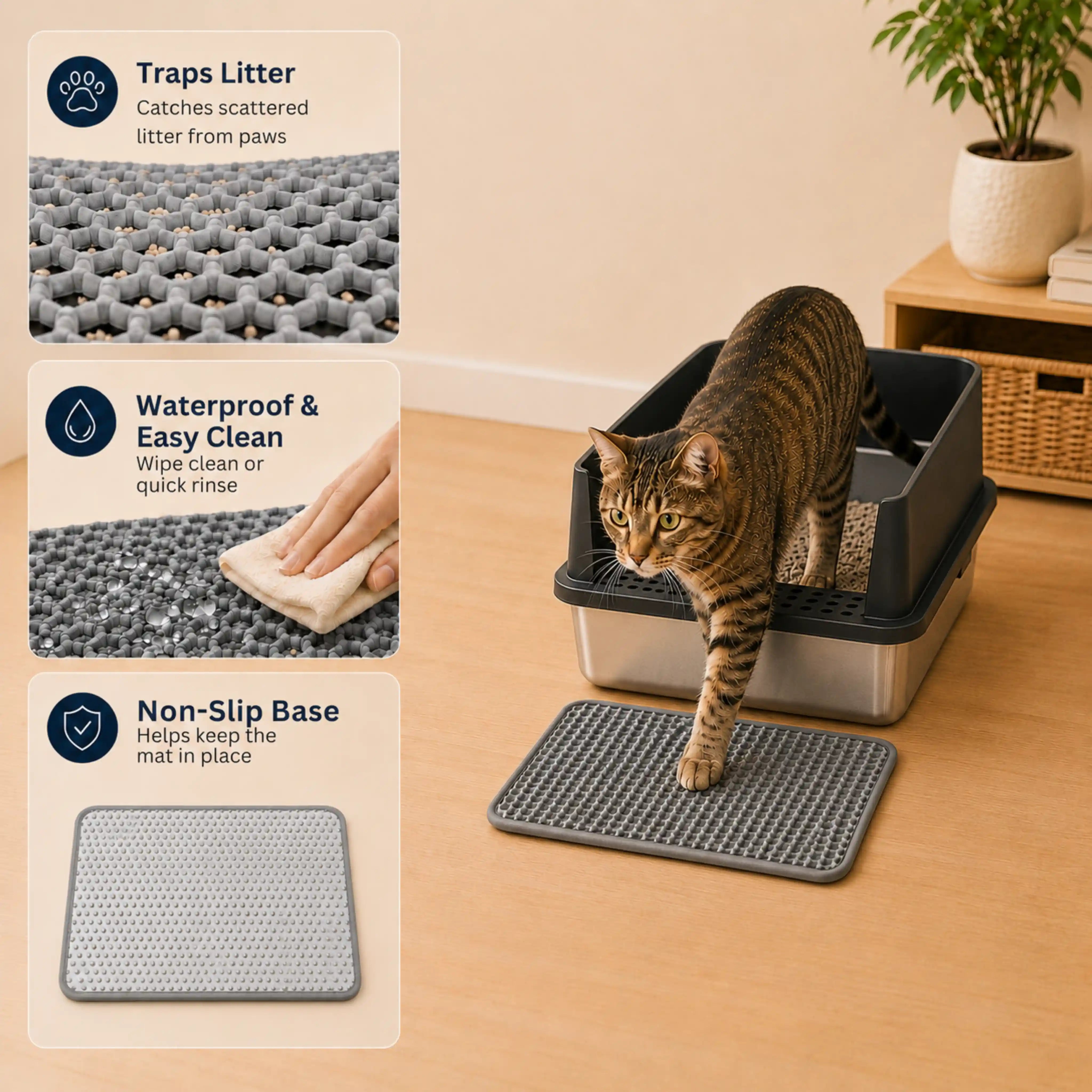 Honeycomb Litter Mat, Double-Layer Anti-Tracking Mat with Waterproof Non-Slip Bottom