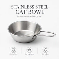Stainless Steel Cat Food Bowl with Easy-Grip Handle