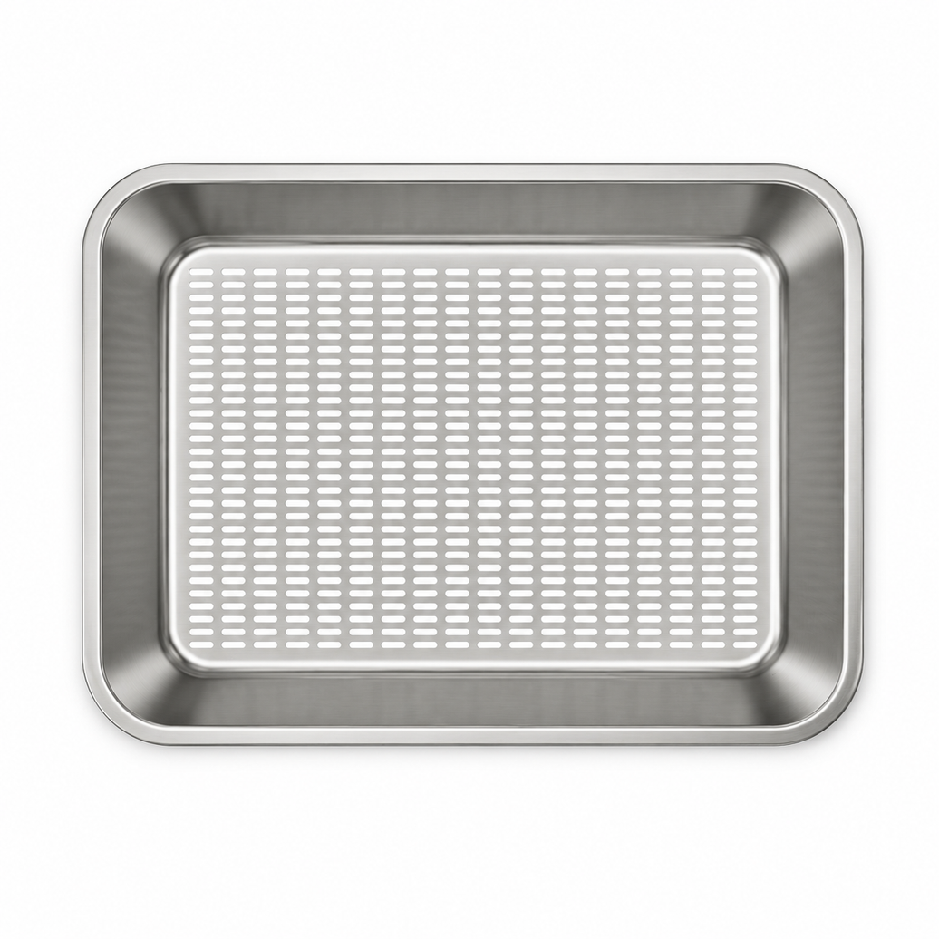 Stainless Steel Sifting Cat Litter Box, Easy-Clean Metal Litter Pan with Perforated Sifter Tray