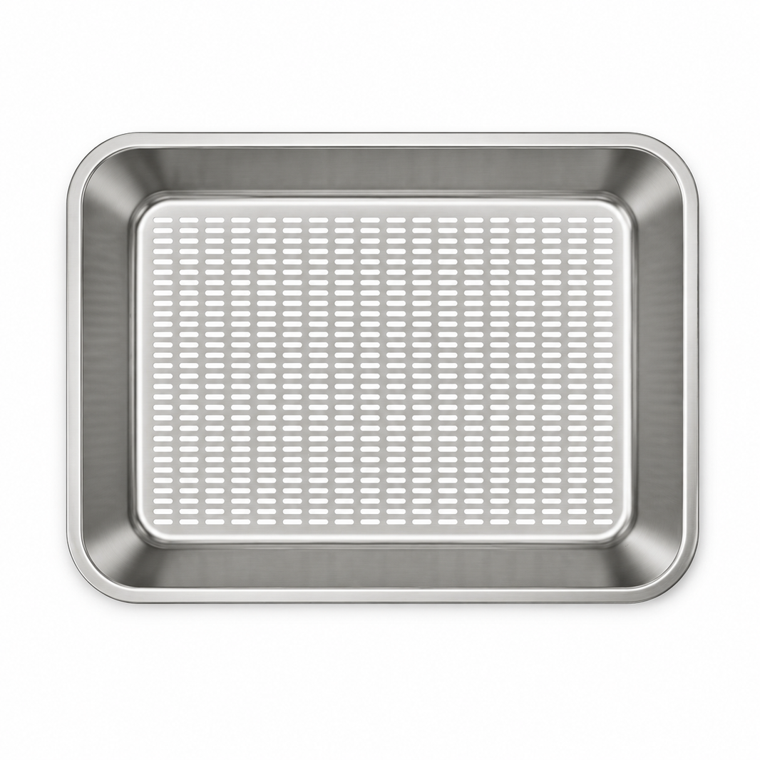 Stainless Steel Sifting Cat Litter Box, Easy-Clean Metal Litter Pan with Perforated Sifter Tray