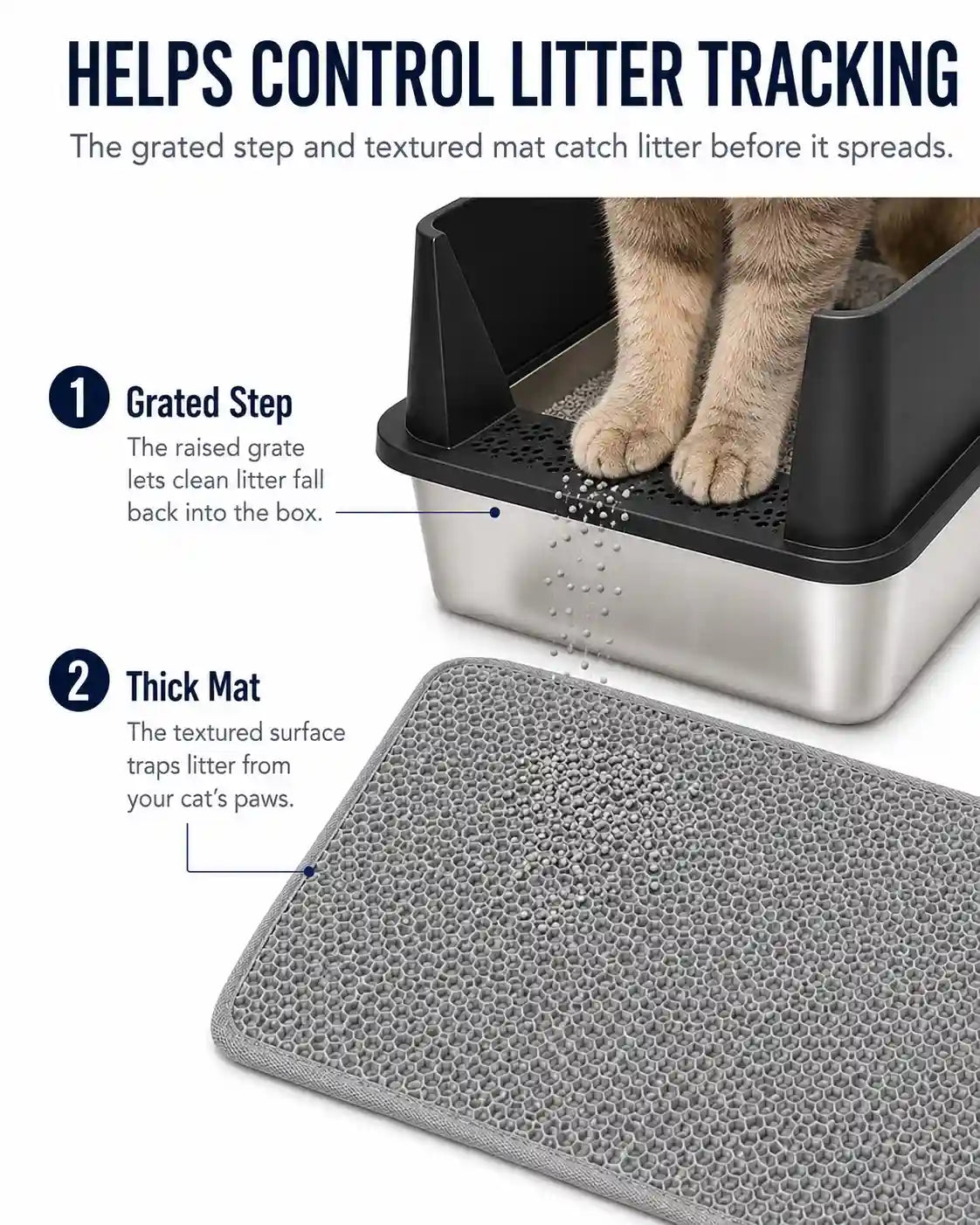 6 in 1 STAINLESS STEEL BUNDLE XXL Stainless Steel Cat Litter Box with High Sides and Low Entry