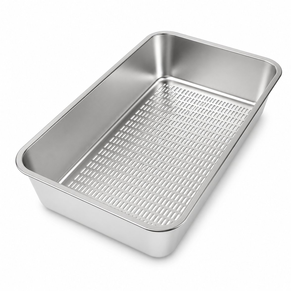 Stainless Steel Sifting Cat Litter Box, Easy-Clean Metal Litter Pan with Perforated Sifter Tray