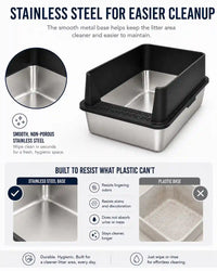 6 in 1 STAINLESS STEEL BUNDLE XXL Stainless Steel Cat Litter Box with High Sides and Low Entry