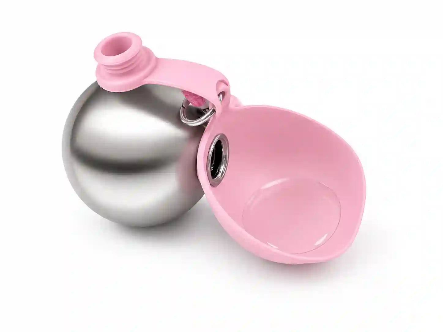 Ball-Shaped Stainless Steel Pet Water Bottle with Drinking Bowl, Hanging No-Drip Water Feeder