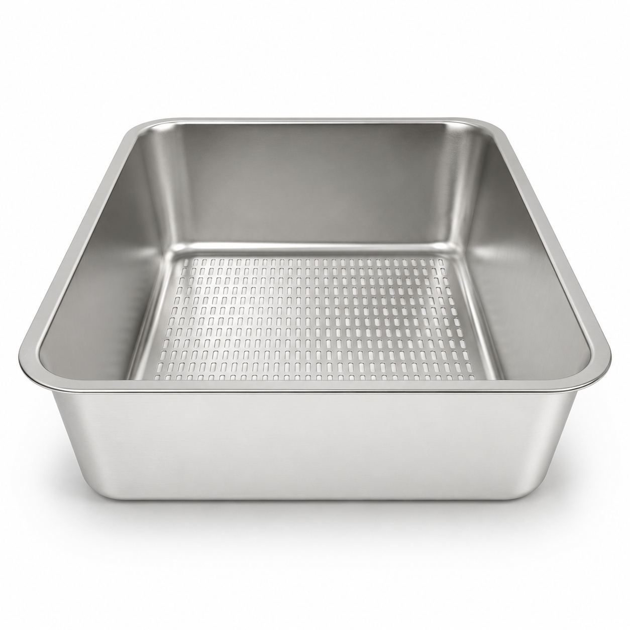 Stainless Steel Sifting Cat Litter Box, Easy-Clean Metal Litter Pan with Perforated Sifter Tray