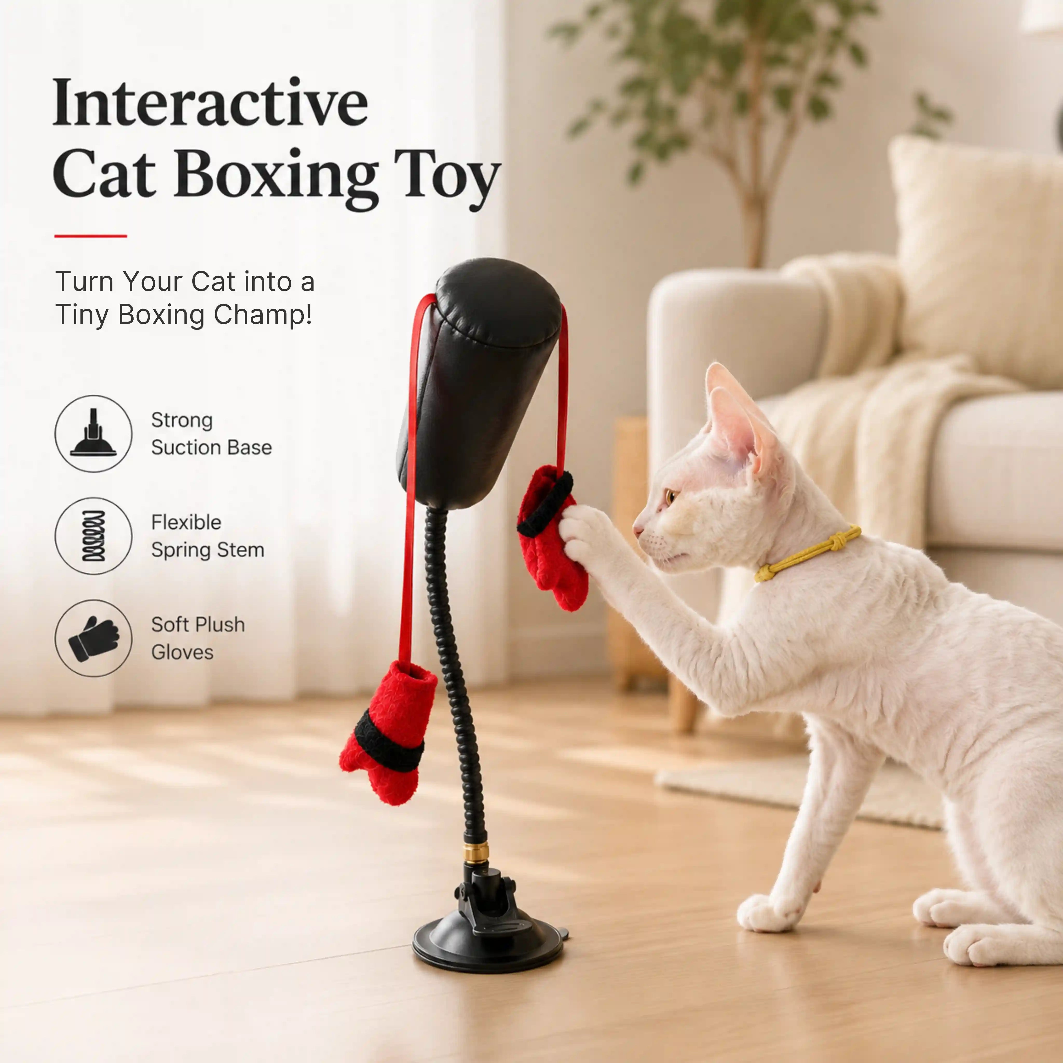 interactive suction cup pet teaser toy with hanging plush lures and adjustable string for indoor kitten play