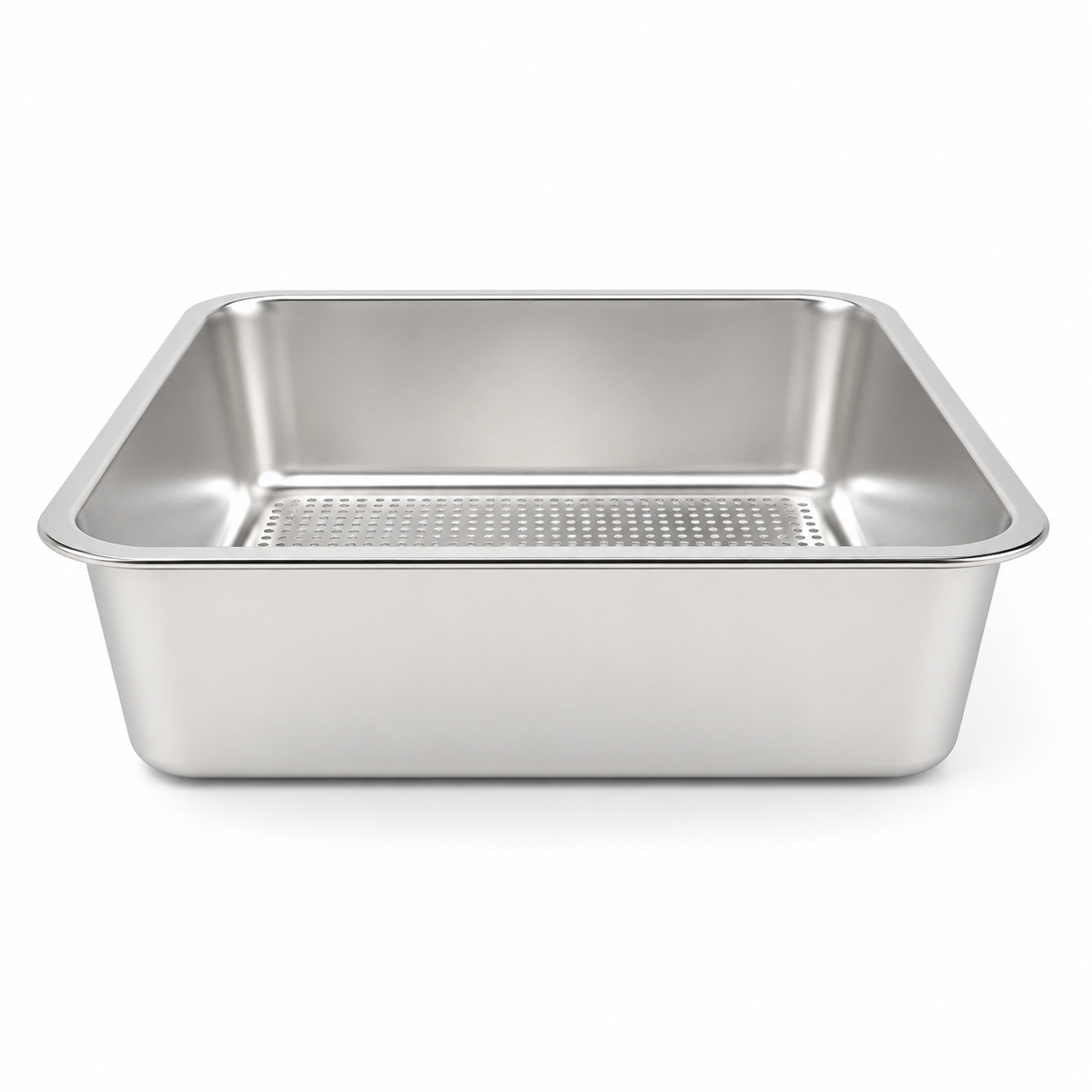Stainless Steel Sifting Cat Litter Box, Easy-Clean Metal Litter Pan with Perforated Sifter Tray