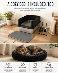 6 in 1 STAINLESS STEEL BUNDLE XXL Stainless Steel Cat Litter Box with High Sides and Low Entry