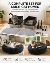 6 in 1 STAINLESS STEEL BUNDLE XXL Stainless Steel Cat Litter Box with High Sides and Low Entry