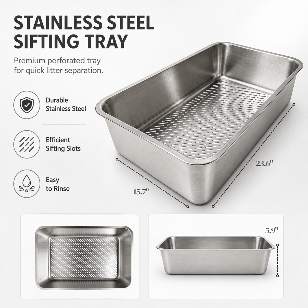 Stainless Steel Cat Litter Sifting Tray Only – 23.6" × 15.7" × 5.9"
