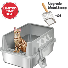 Cat litter box with a cat inside, metal scoop, and 'Limited Time Deal' label on a white background.